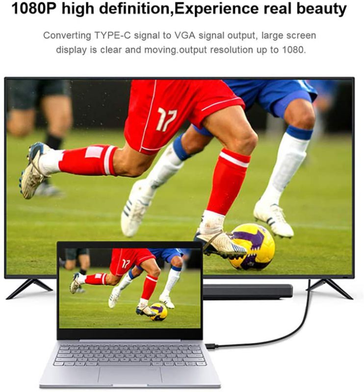 USB C to VGA Cable Adapter Black 6 Feet/1.8m,QGEEM Type C to VGA Cable Compatible with MacBook Pro,Dell XPS 13/15,Surface Book 2,HP Spectre x360,Lenovo Yoga 910 & More,VGA to USB C