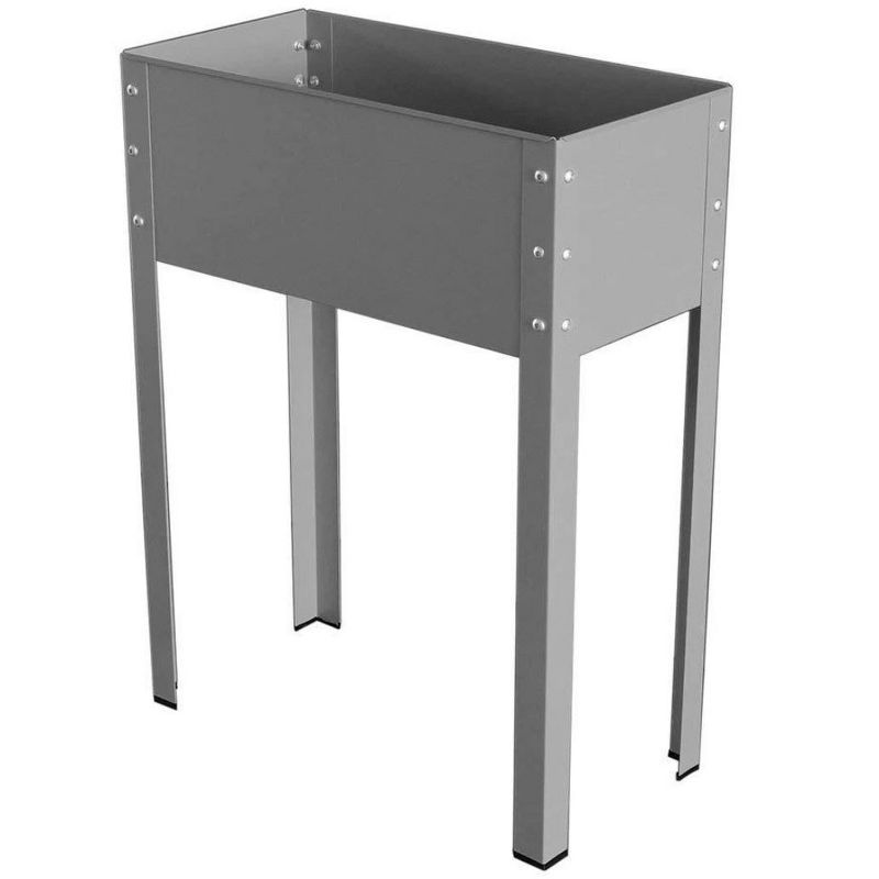 Bio Green MHF-L Freising L Outdoor Balcony 24 x 12 x 32 Inch Elevated Rust Proof Galvanized Steel Garden Flower Box Bed, Gray