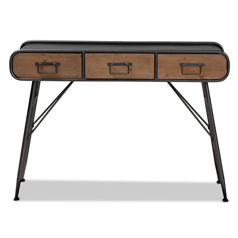 3 Drawer Santo Metal and Oak Finished Wood Console Table Black/Walnut Brown - Baxton Studio
