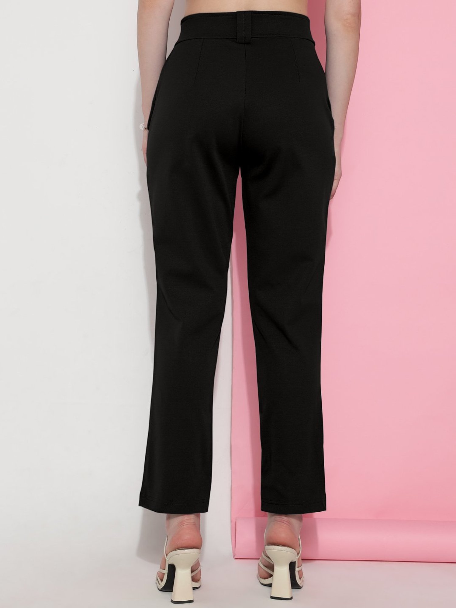 FITHUB Black Regular Fit High Rise Trousers