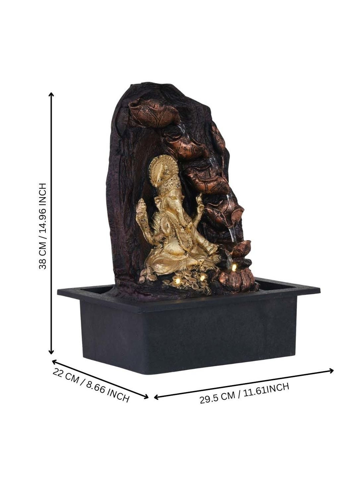 CHRONIKLE Golden & Brown Polyresin Ganesha Idol 5 Artistic Step Waterfall Fountain