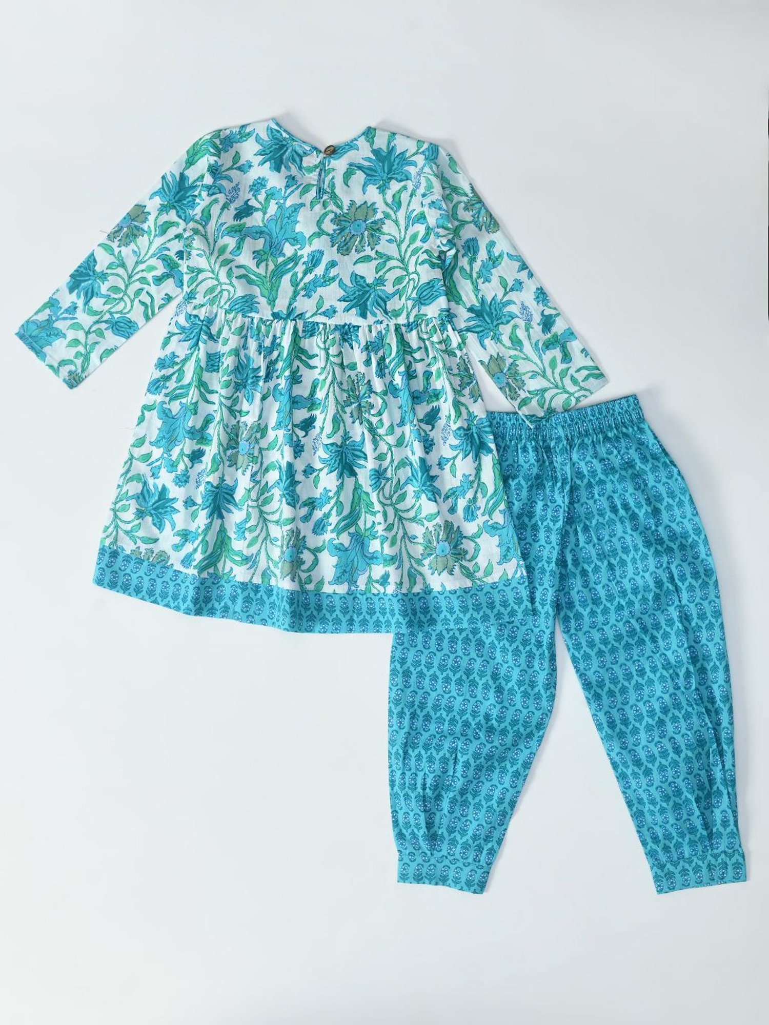 Bella Moda Kids Blue & White Printed Full Sleeves Kurti with Pants