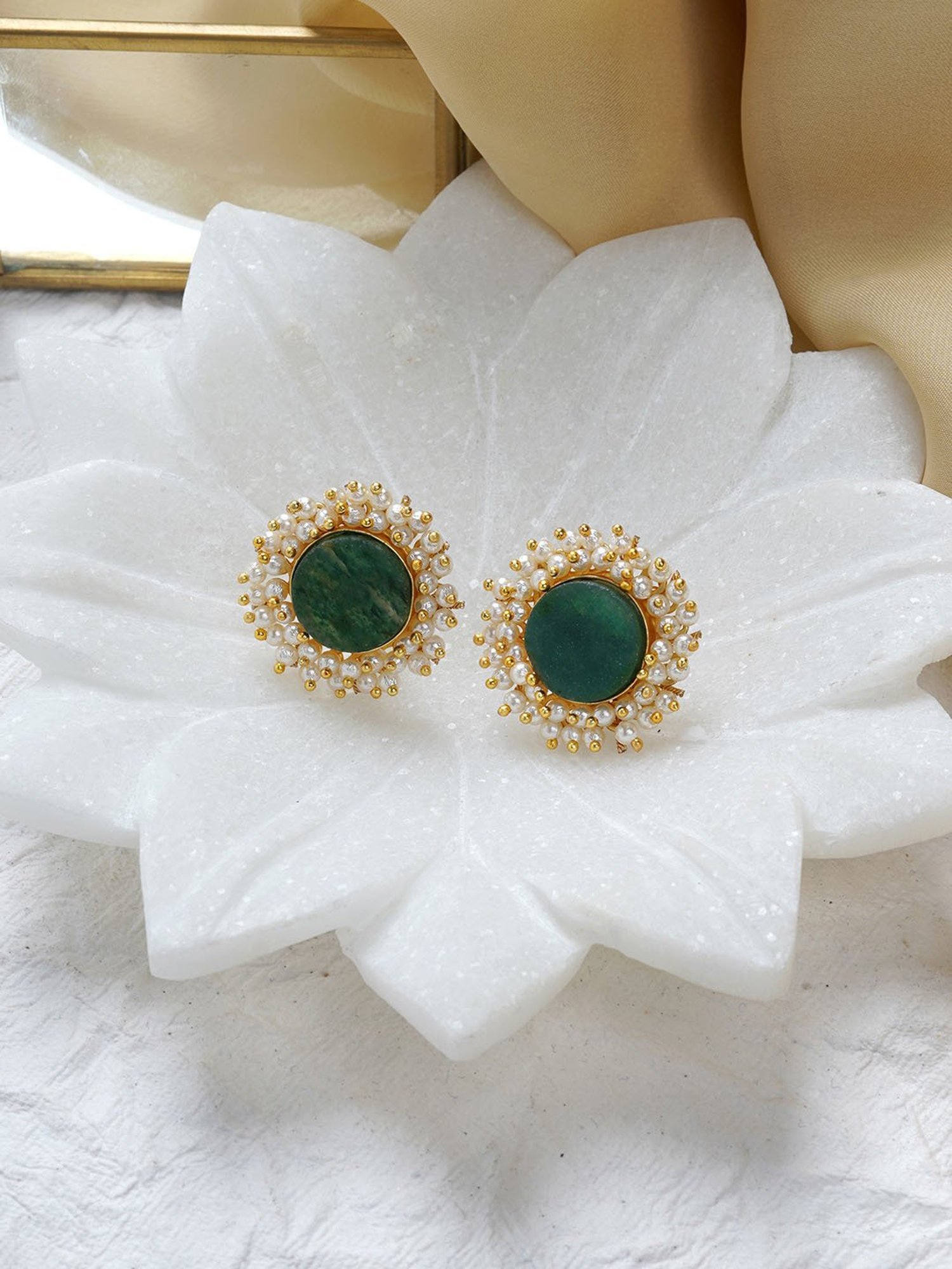 Teejh Roop Green Druzy Stone Stud Earrings