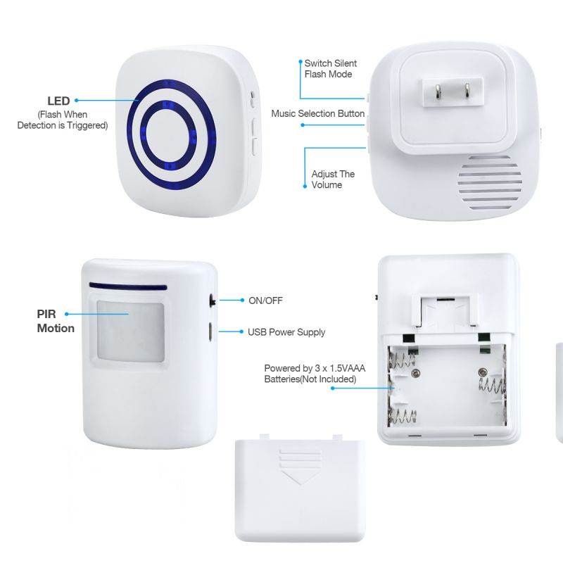 FirstPower Wireless Doorbell Door Open Chime Motion Sensor Alarm Home Security Doorbell Driveway Alarm Alert System