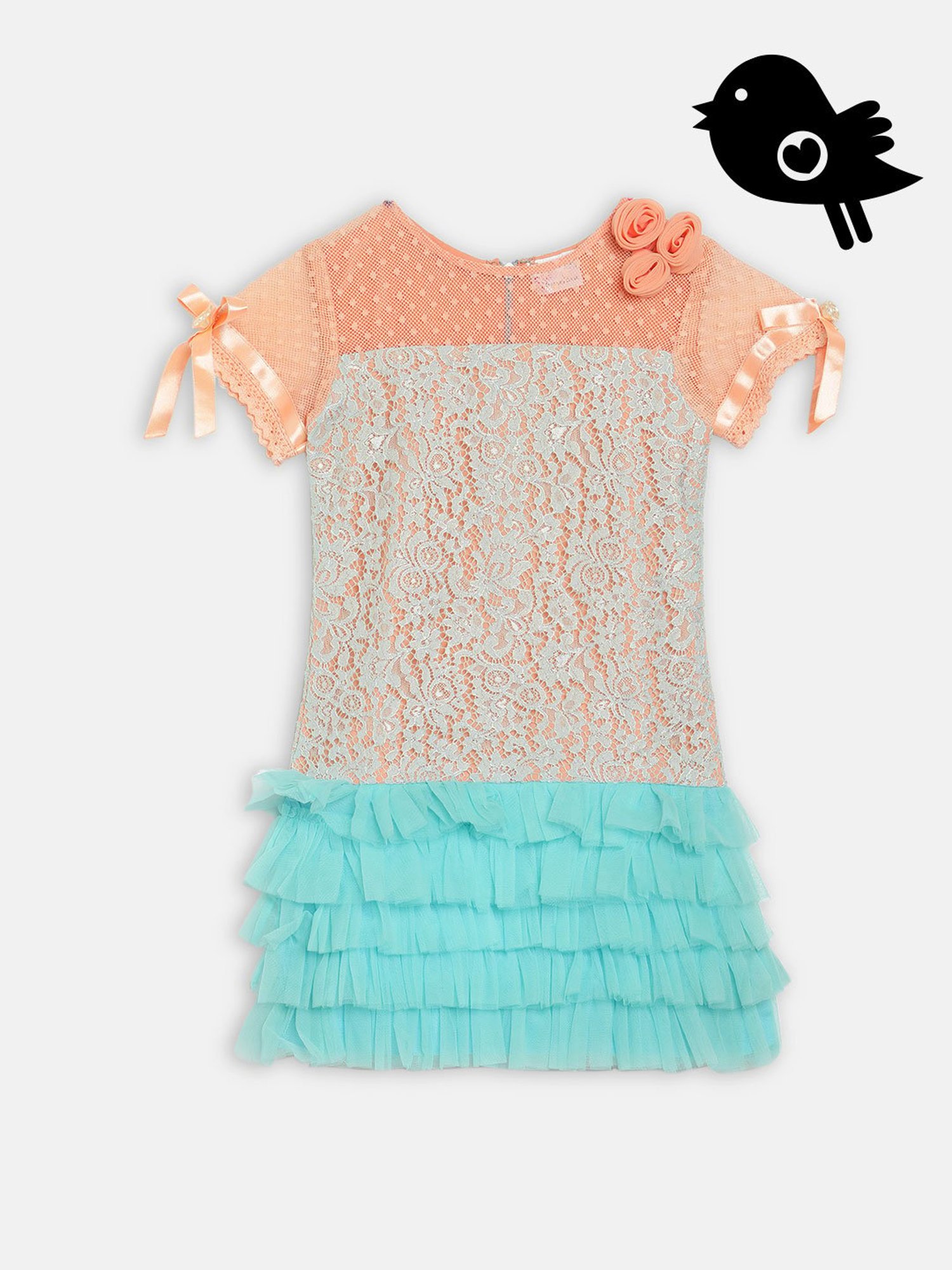 Butterfly Blush Kids Peach & Sky Blue Cut Work Casual Dresses