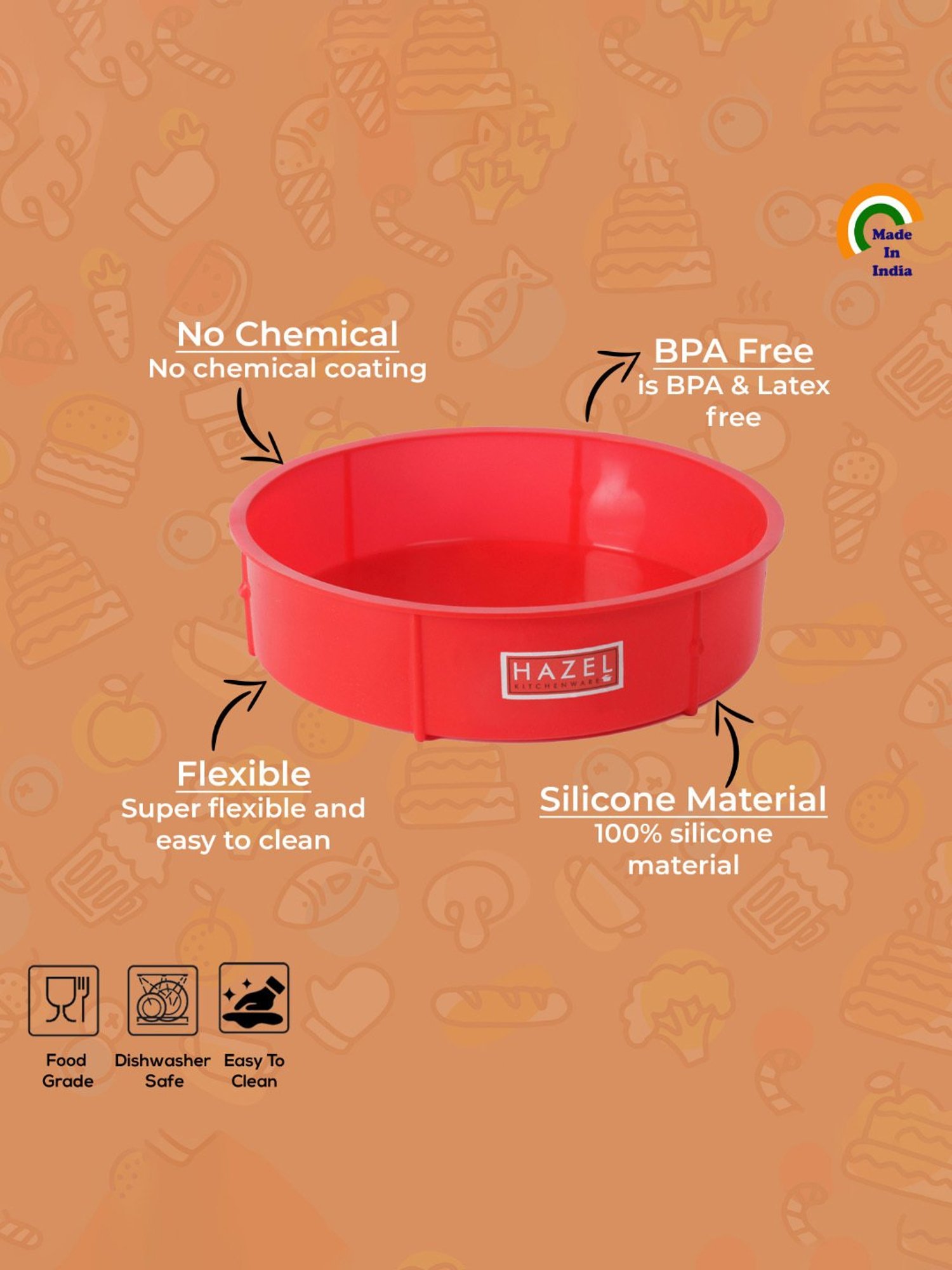 HAZEL Small Silicon Round Cake Mould 15.5 cm, 1 Pc, Red