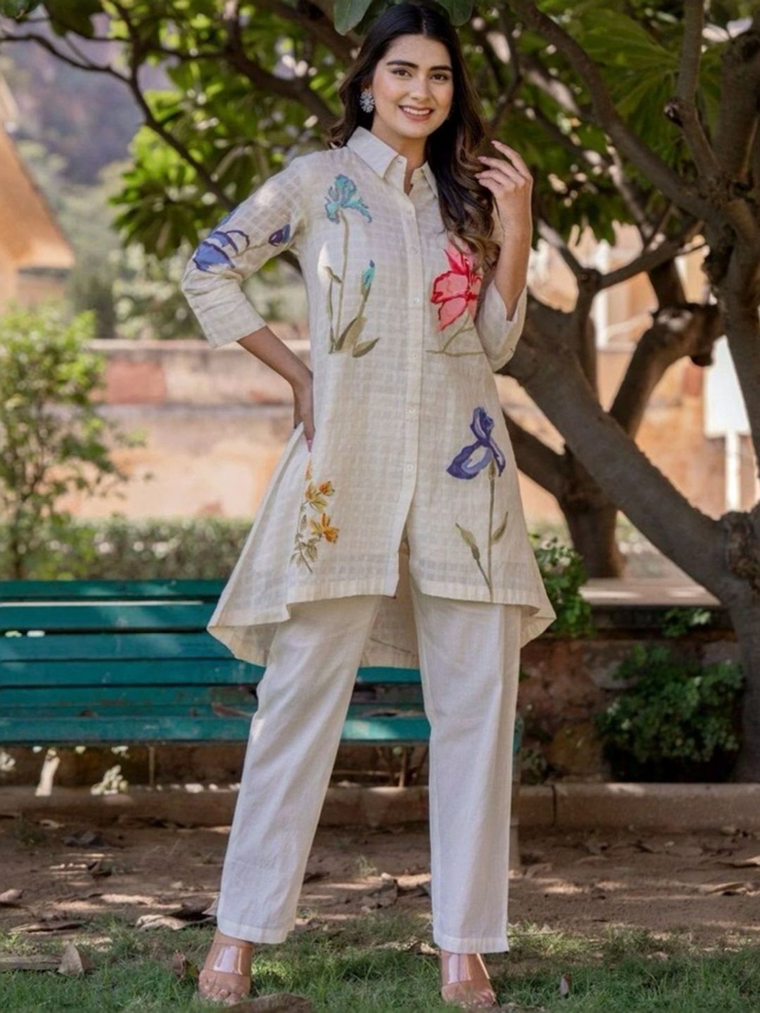 Autumnlane White Teresa Angel Cotton Tunic with Pant Co-ord Set