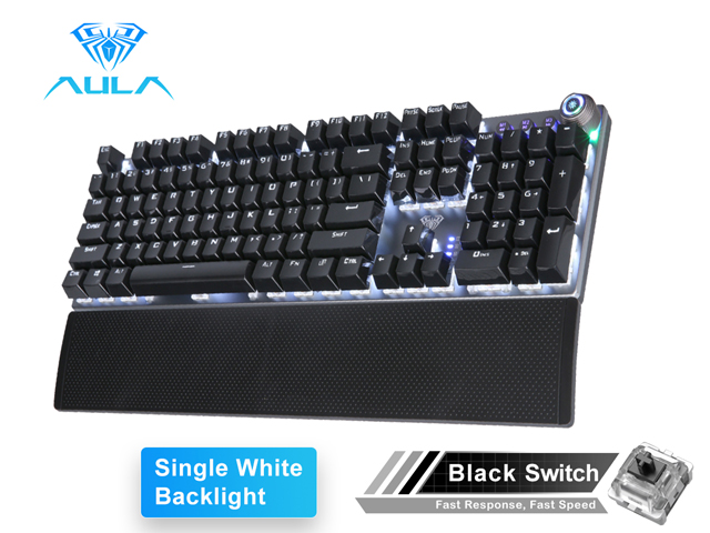 AULA F2058/F2088 Mechanical Gaming Keyboard wrist rest Multimedia Knob, Marco Programming metal panel LED Backlit keyboard for Computer Gamer