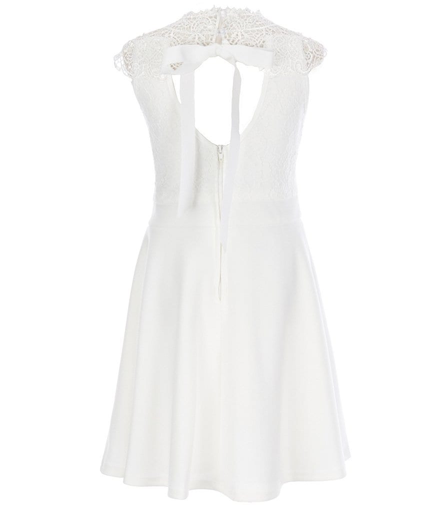 Rare Editions Big Girls 7-16 Cap-Sleeve Lace/Crepe Fit-And-Flare Dress