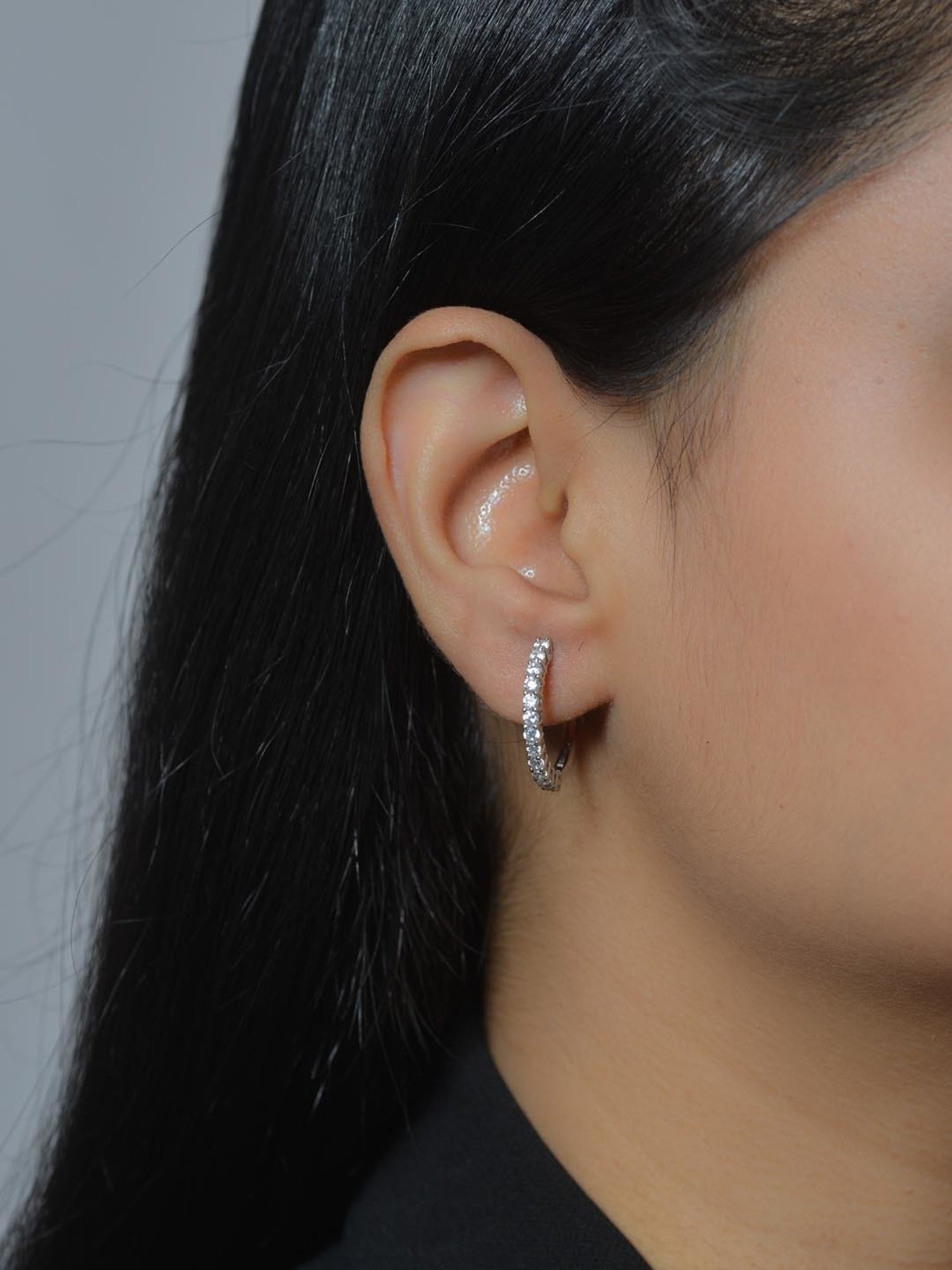 925 Silver AAA Grade American Diamond Bali Hoops Earrings for Women & Girls