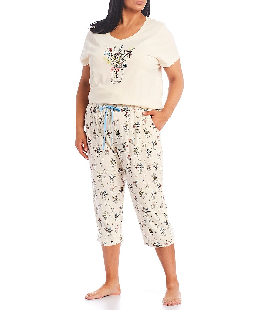 Sleep Sense Plus Size Vintage Bouquet Print Knit Coordinating Capri Sleep Pants