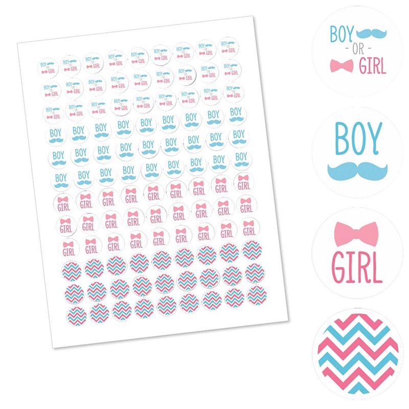Big Dot of Happiness Chevron Gender Reveal - Baby Shower Round Candy Sticker Gender Reveal Favors - Labels Fit Hershey's Kisses (1 sheet of 108)