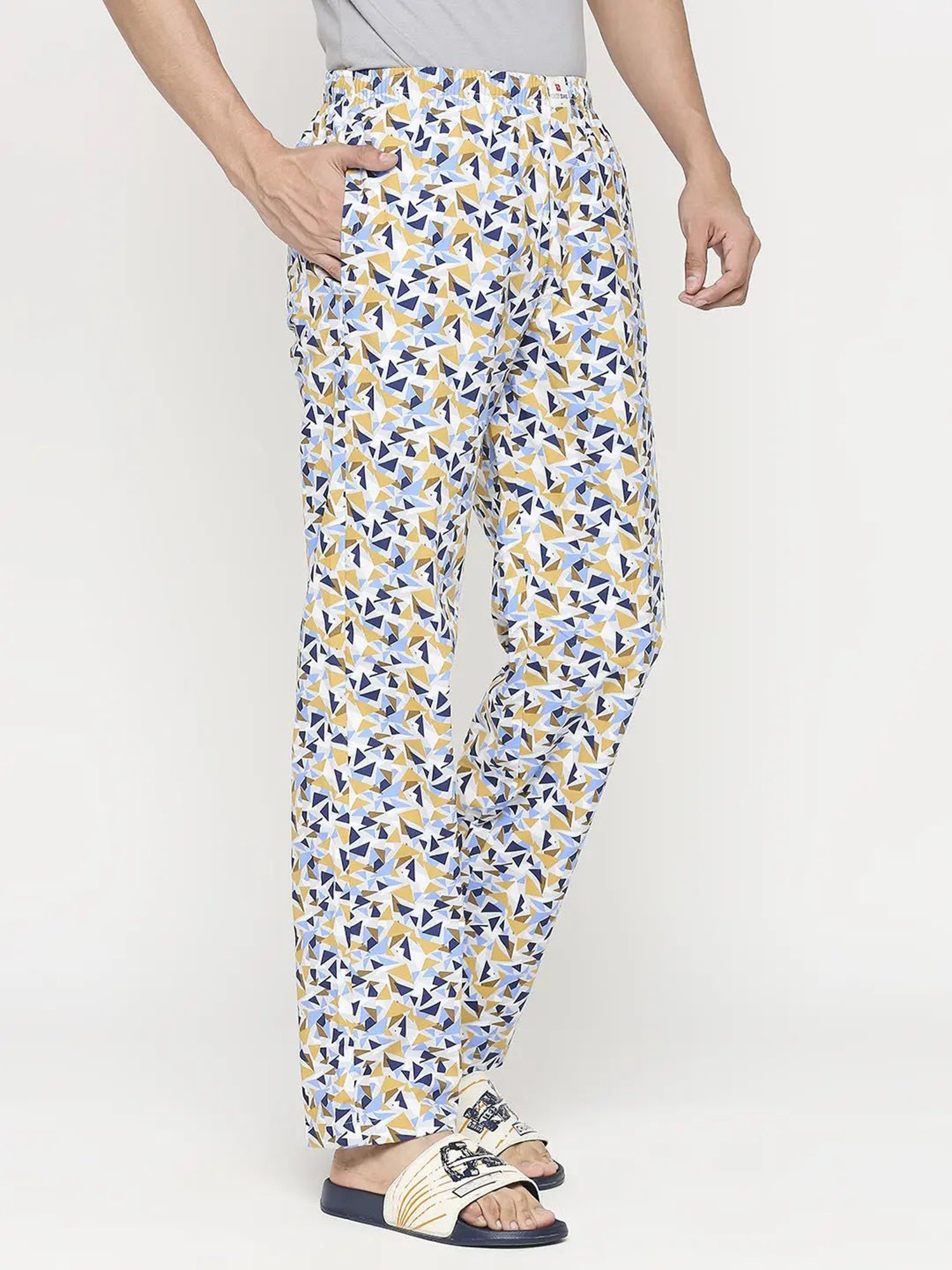 UnderJeans by Spykar Yellow & Blue Regular Fit Printed Trackpants