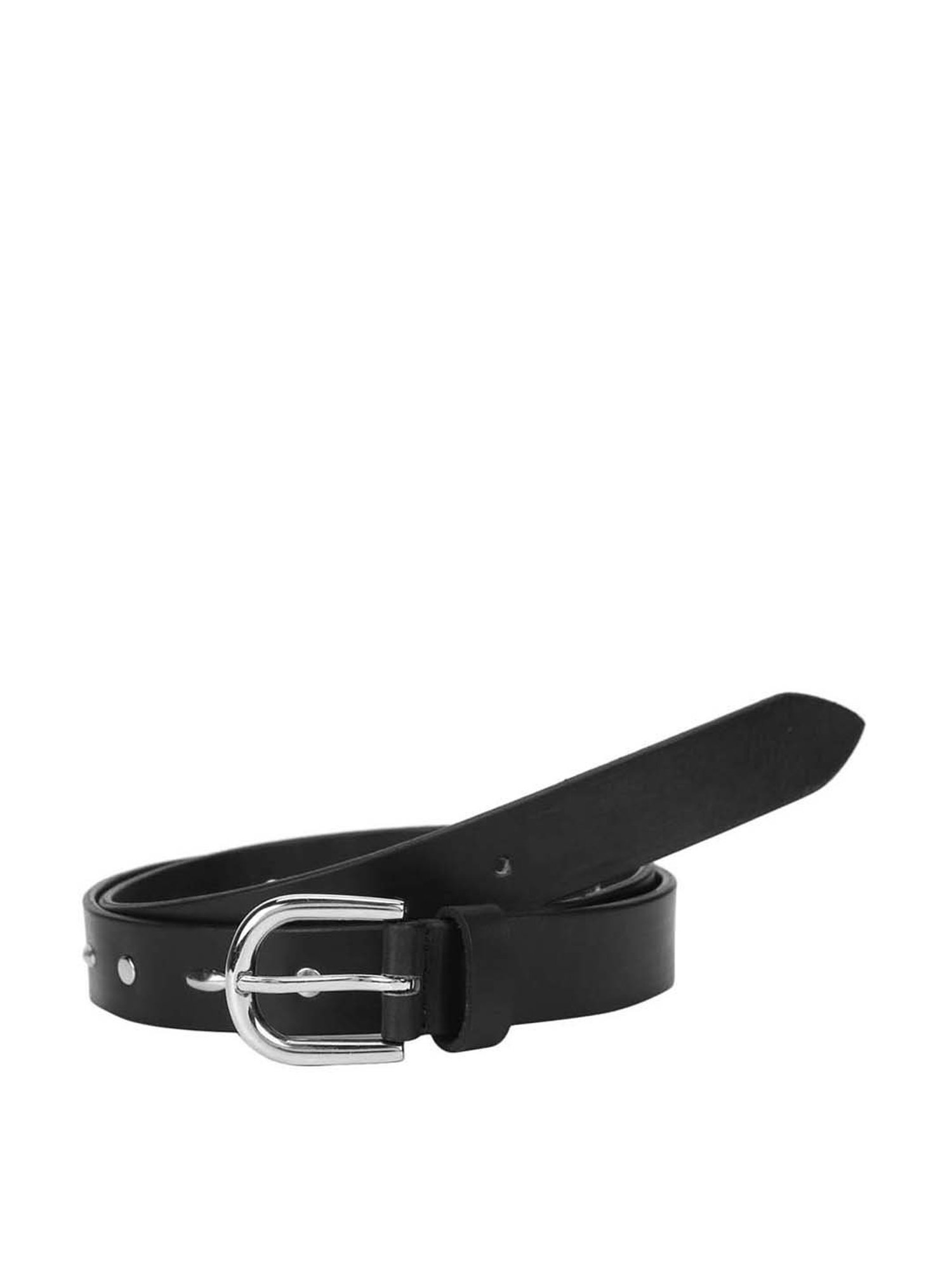 Aditi Wasan Black Leather Narrow Belt for Women