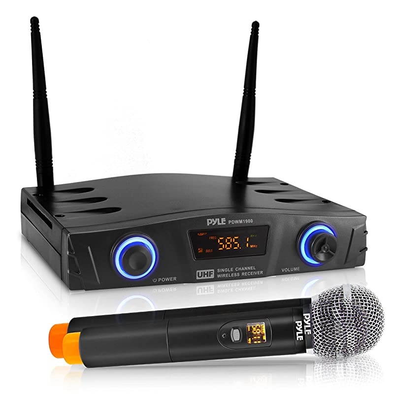 Compact UHF Wireless Microphone System Pro Portable 1 Channel Desktop Digital Mic Receiver Set w 1 Handheld Mic Receiver Base USB Cable Battery XLR for Home PA Karaoke DJ  PDWM1980