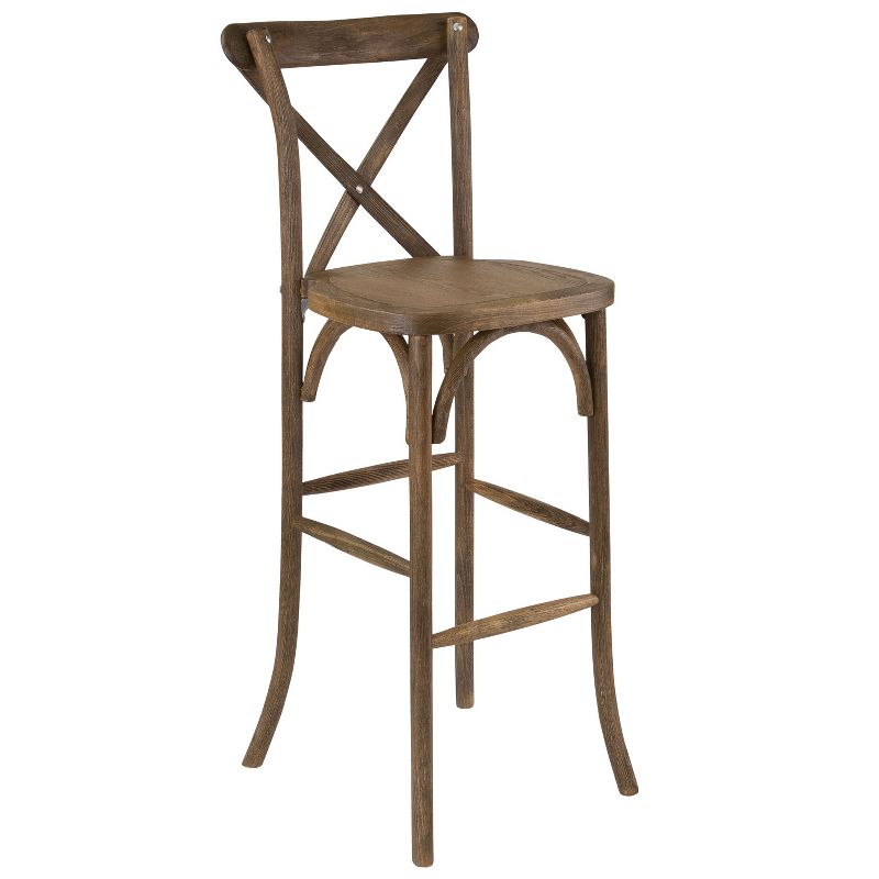 Merrick Lane 30 Inch Bistro Style Bar Height Wooden Cross Back Dining Stool in Dark Antique