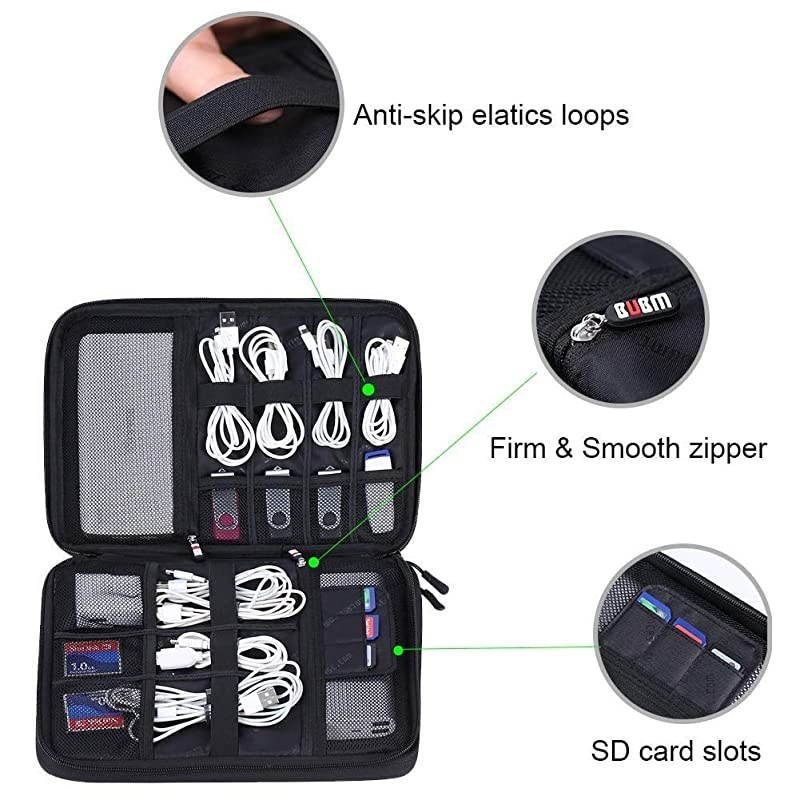 Double Layer Electronics OrganizerTravel Gadget Bag for Cables Memory Cards Flash Hard Drive and More Fit for iPad or Tabletup to 97Large Black