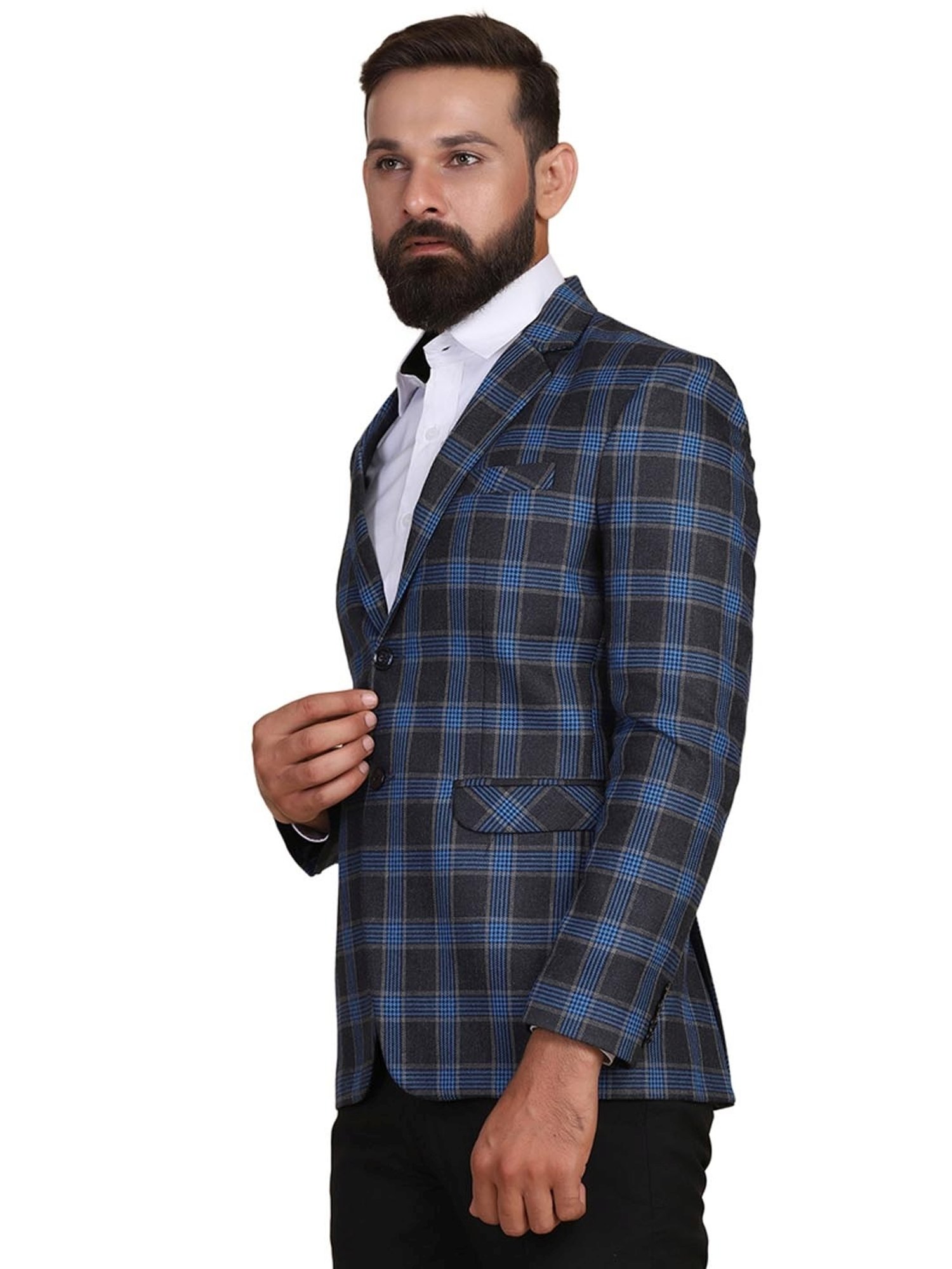 TAHVO Blue  Slim Fit Checks Two Piece Suit