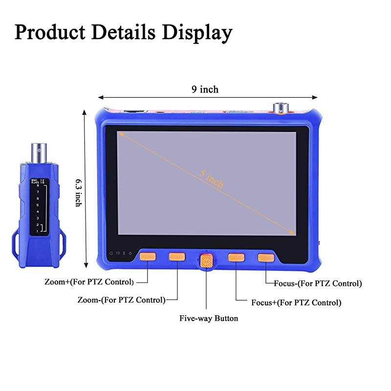 4 in 1 HD CCTV Camera Tester 5 Inch AHDTVICVICVBS Coaxial Tester Analog Video Test RS485 PTZ Control Power Output VGA Input Cable Test and HDMI Port Security Camera Tester