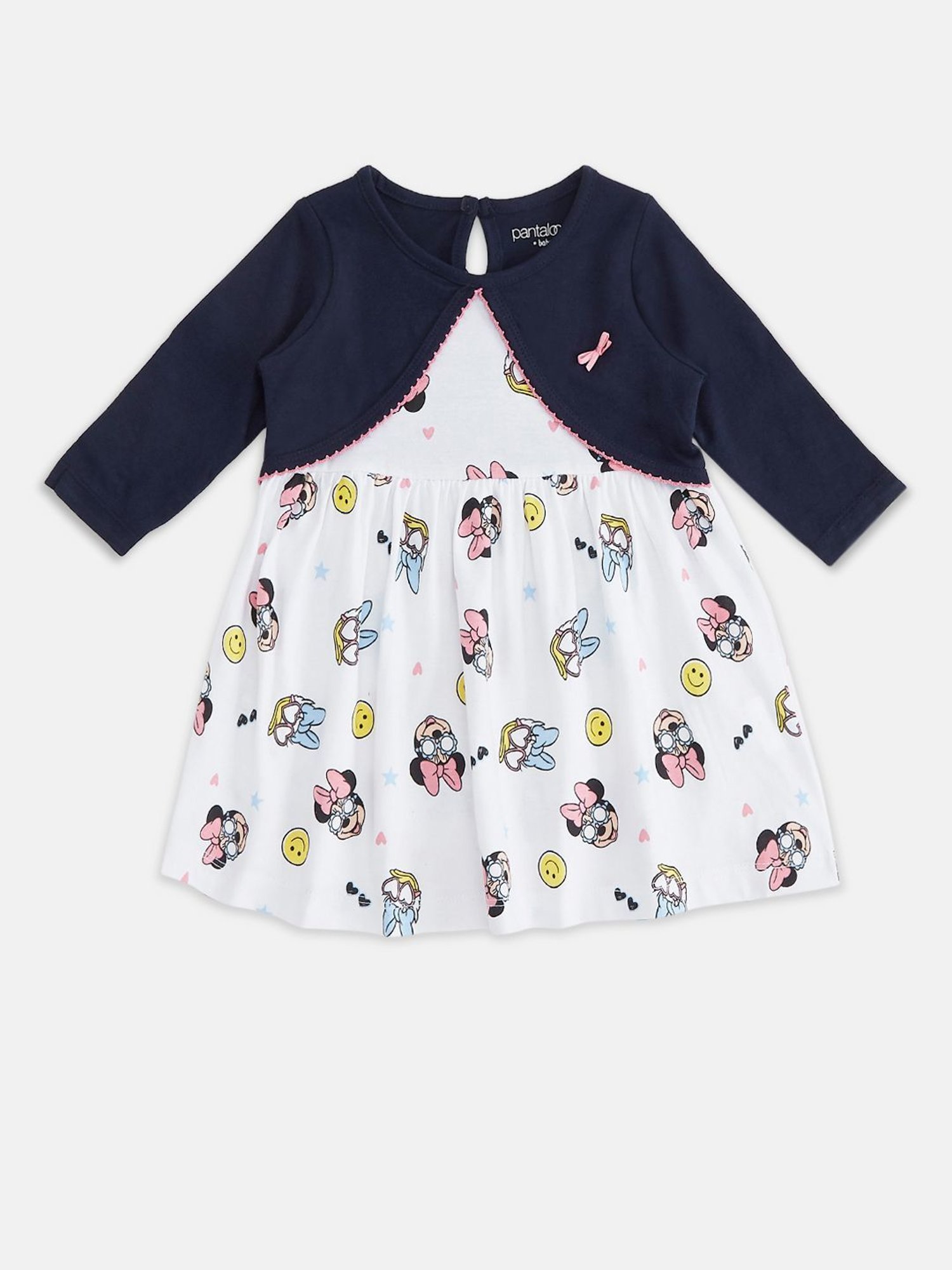 Pantaloons Baby White & Navy Printed Full Sleeves Dress
