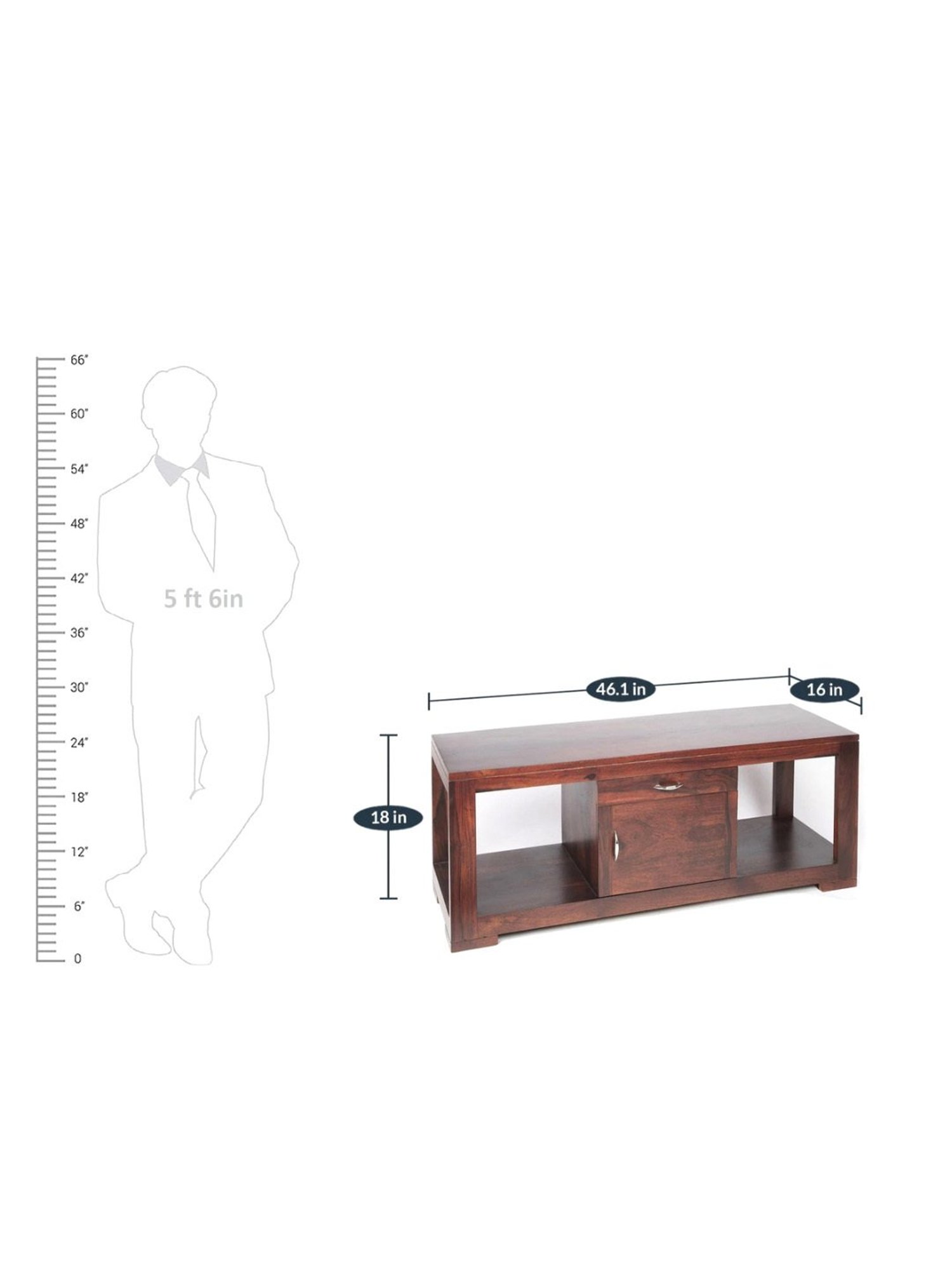 Ikiriya Allen Solid Dark Brown Wood TV Entertainment Unit Dark Walnut Finish