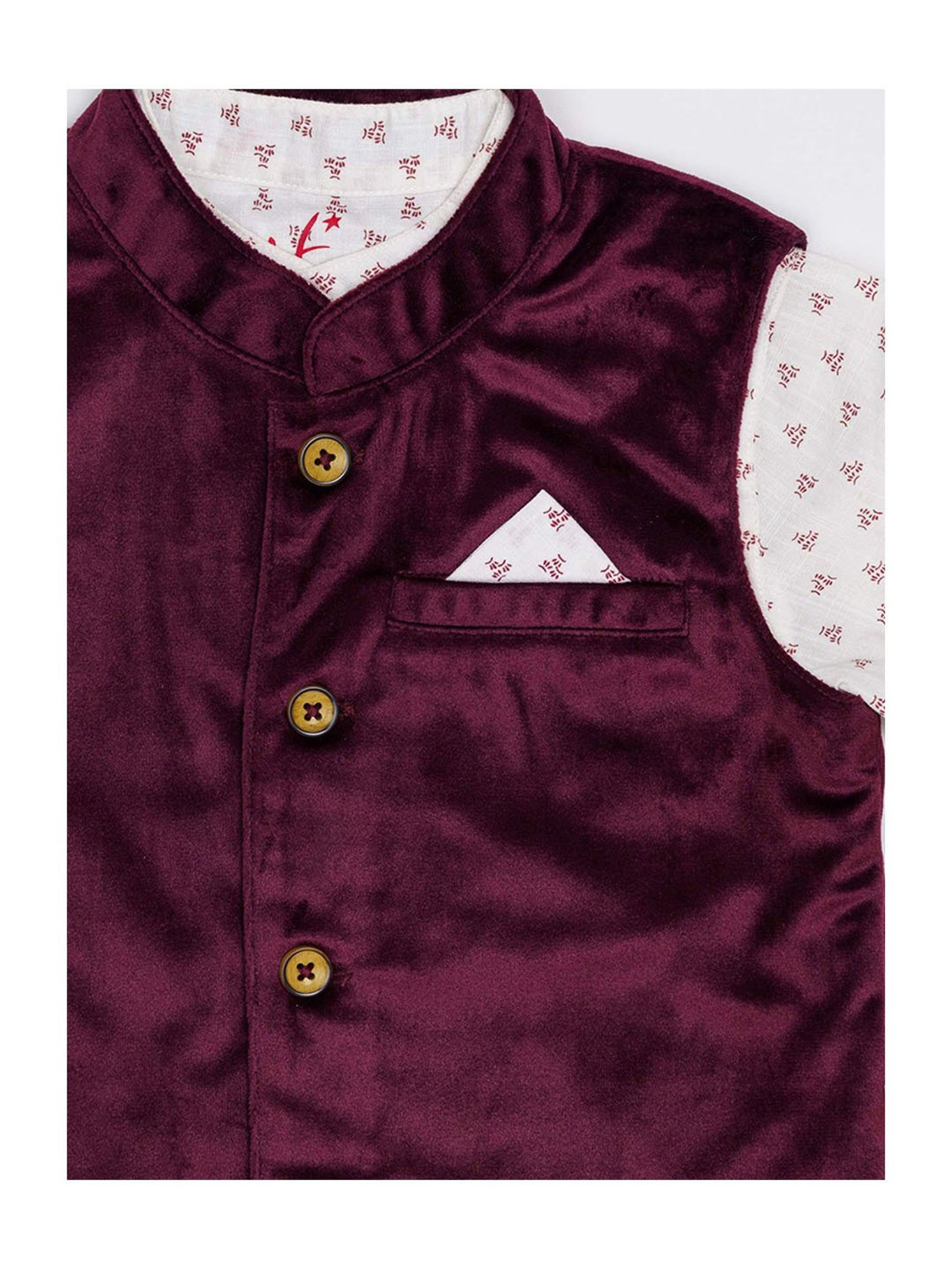 H by Hamleys Boys White & Wine Printed Full Sleeves Shirt, Waistcoat With Trousers