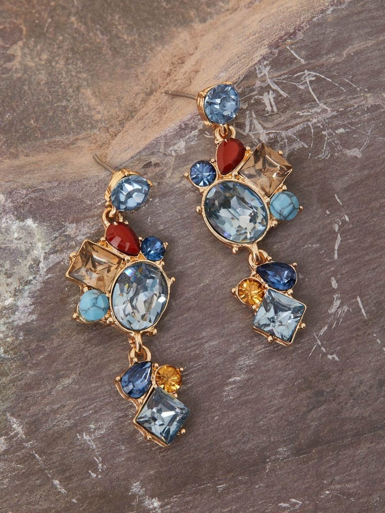 Accessorize London Women's Multicolored Eclectic Stone Statement Dangler Earrings