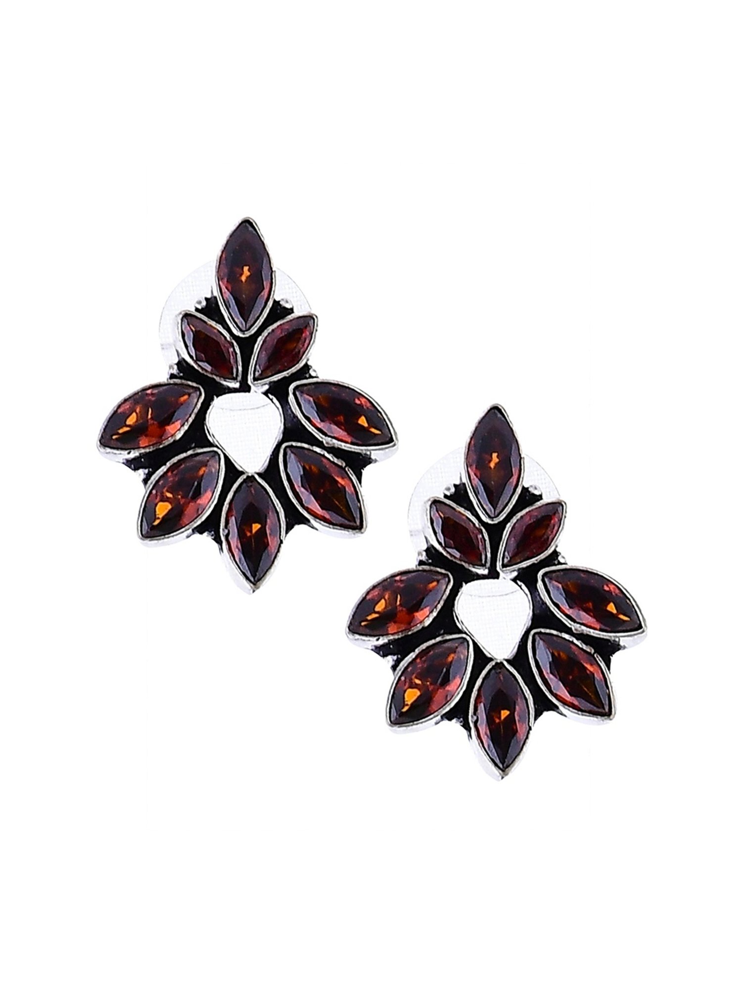 Imli Street Orange Silver Tone Stone-Studded Handcrafted Stud Earrings