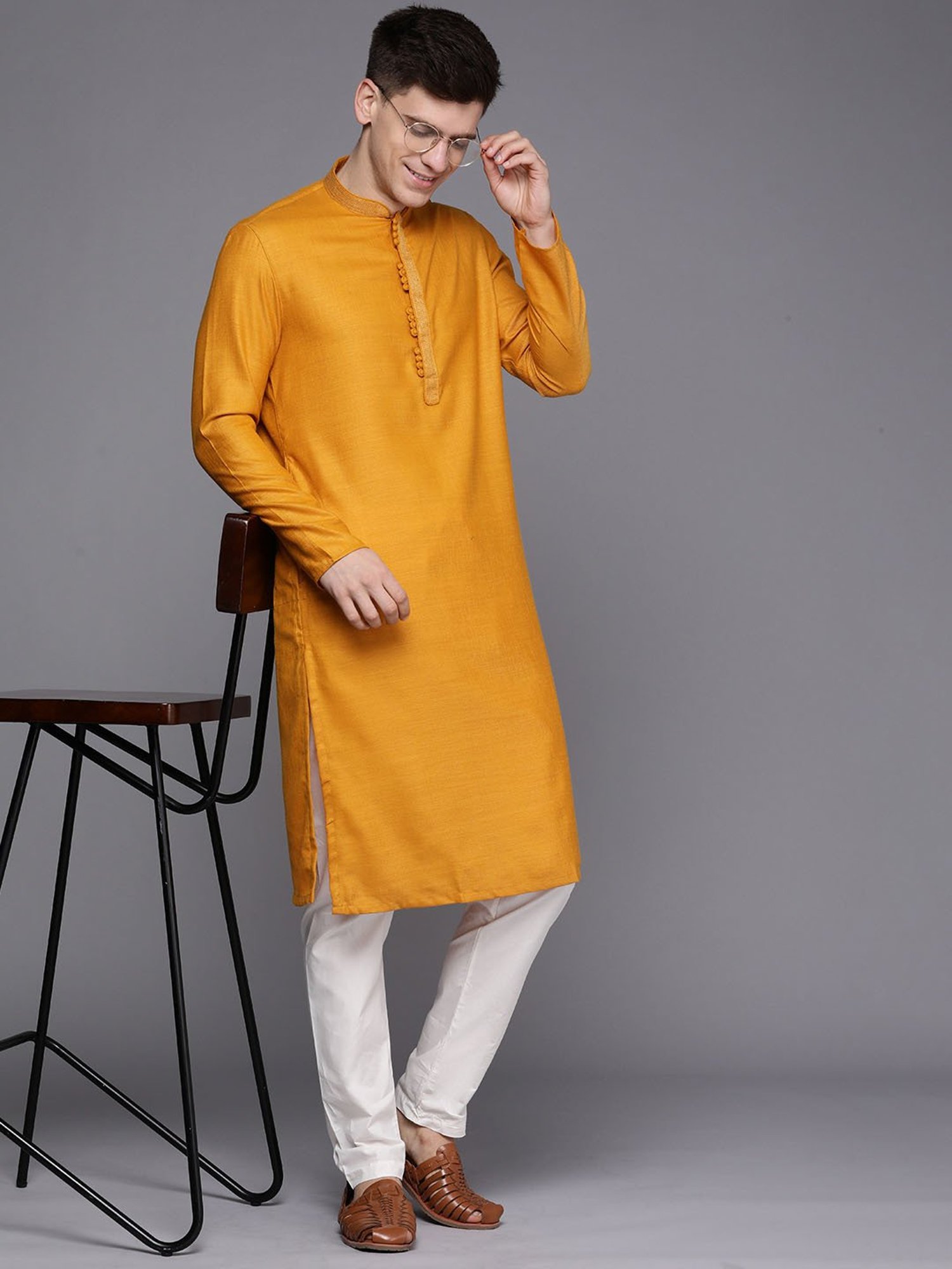 Manyavar Mustard Regular Fit kurta with Pyjama Set