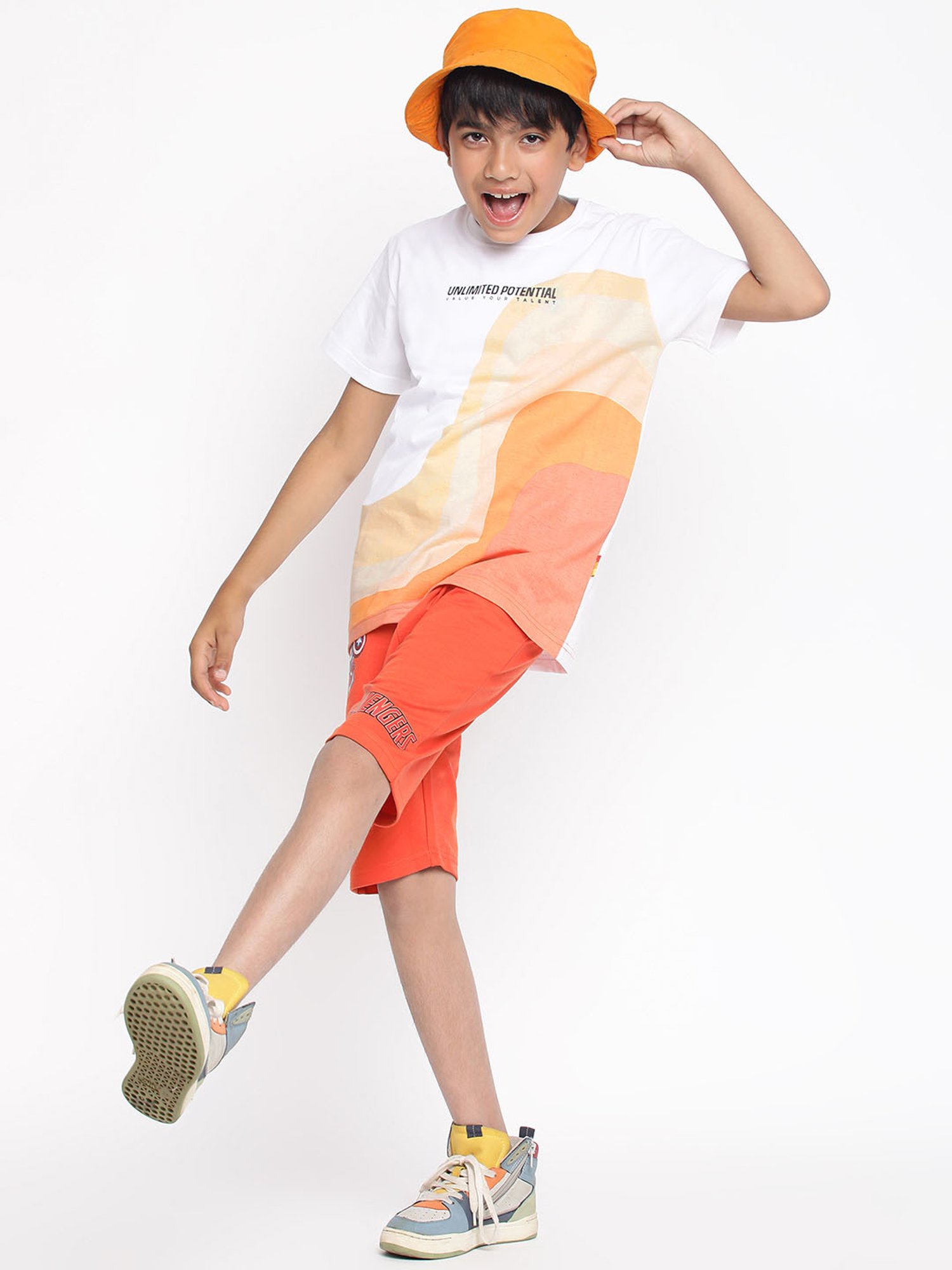 Lil Tomatoes Kids Orange & White Printed T-Shirt