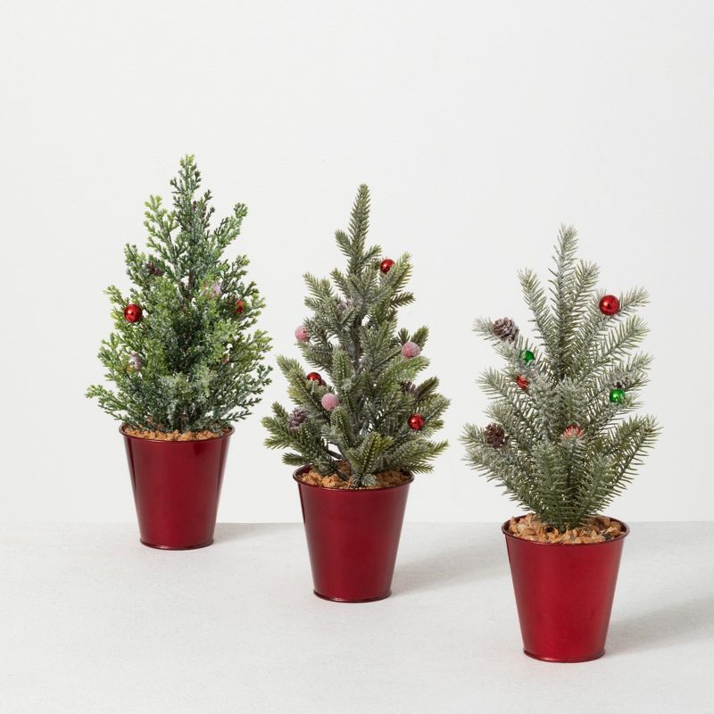 Sullivans 1' Potted Pine Artificial Tree Set of 3, 12"H Green