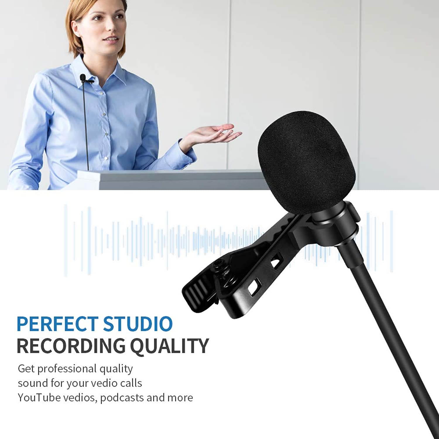 Dericam Universal Lavalier USB Microphone, Fifine Clip-on Cardioid Condenser Computer Mic, Plug and Play Omnidirectional Mic, Compatible with Laptop, Desktop, PC and Mac, M3, US