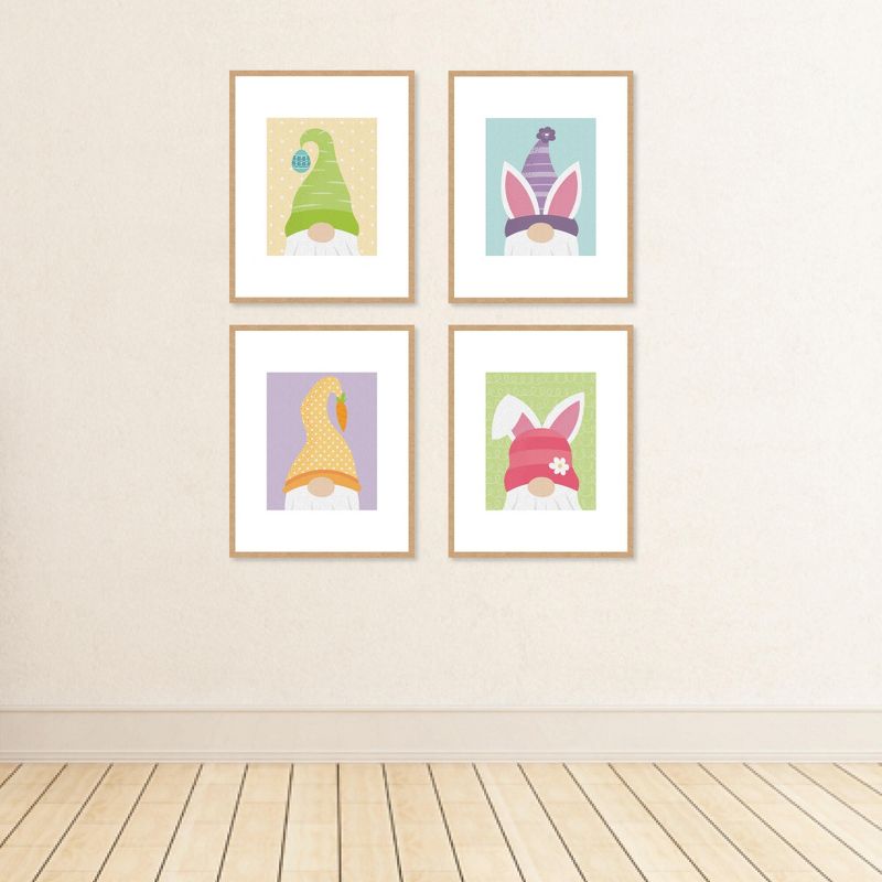 Big Dot of Happiness Easter Gnomes - Unframed Spring Bunny Linen Paper Wall Art - Set of 4 - Artisms - 8 x 10 inches