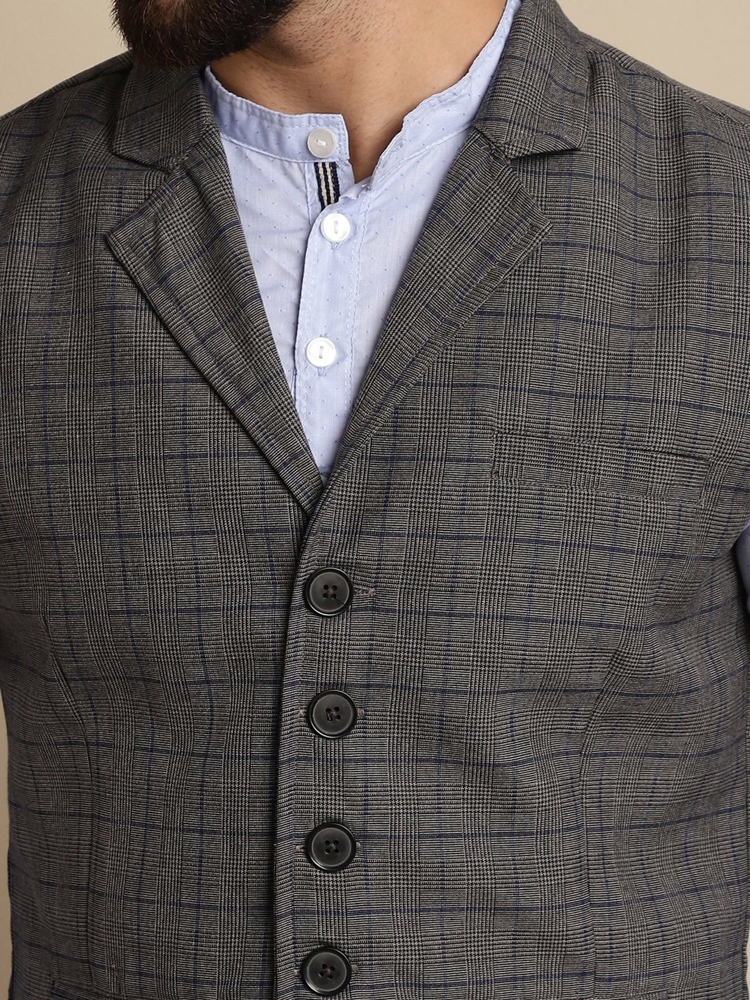 Even Grey Regular Fit Notch Lapel Check Waistcoat