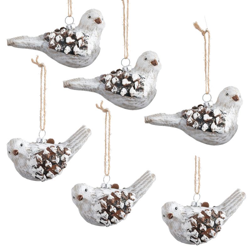 Sullivans Set of 6 Birds Ornament Kit 3.25"H & 3"H White and Brown