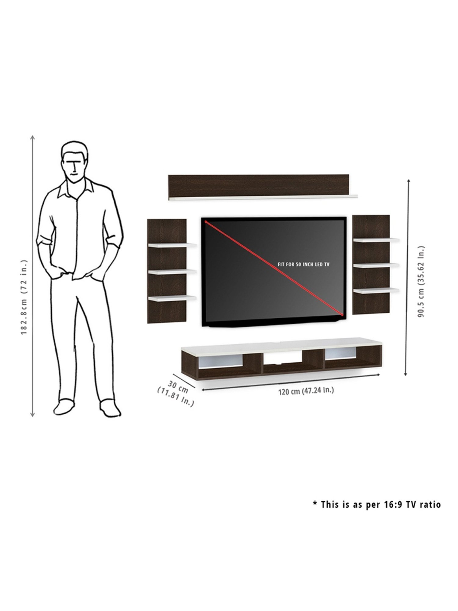 Delite Kom Flex Flowery Wenge & Acacia Dark Engineered Wood TV Entertainment Unit