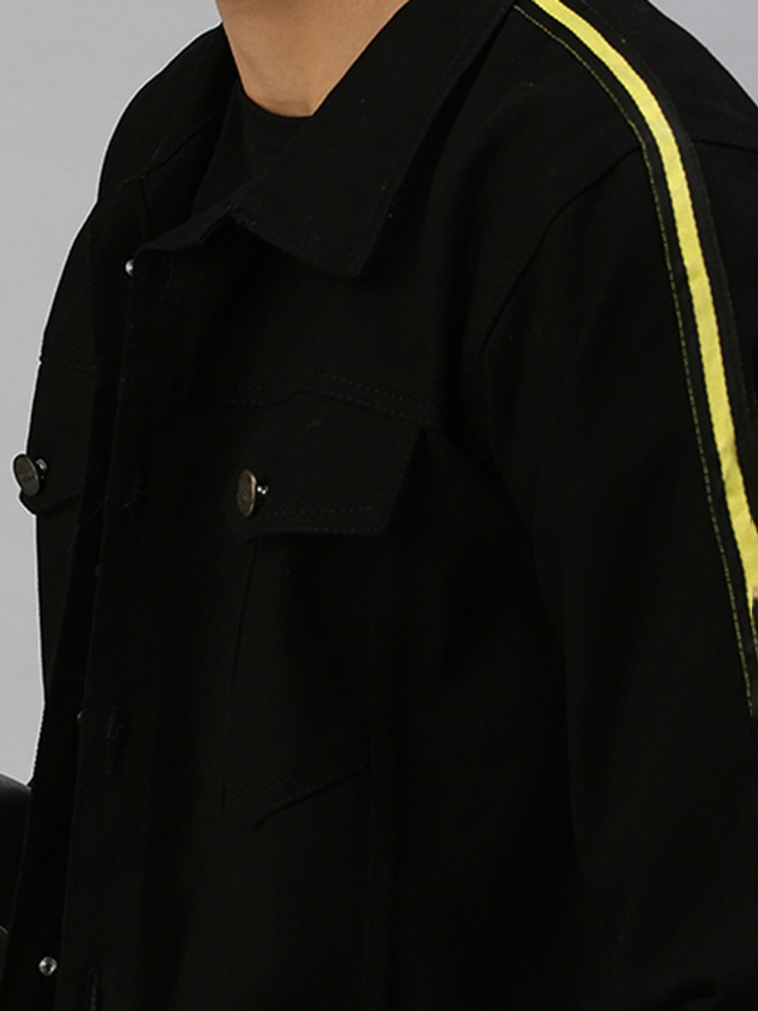 VOXATI Black Full Sleeves Shirt Collar Denim Jacket