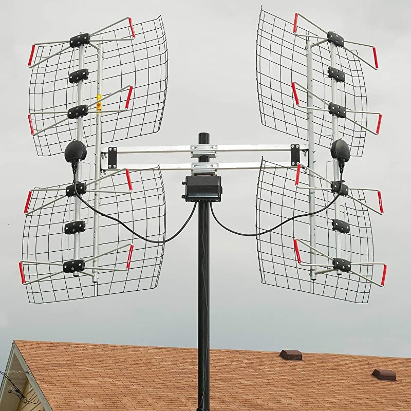 Direct 8Element Bowtie TV Antenna 70 Miles Range Multidirectional Indoor Attic Outdoor Applications Special Bracket to Turn Both Panels AllWeather Mounting Hardware Adjustable Mast Clamp 4K Ready Sil