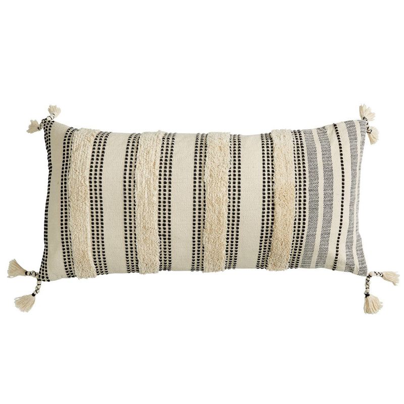 20"x40" Tufted Striped Throw Pillow Black/White - Patina Vie
