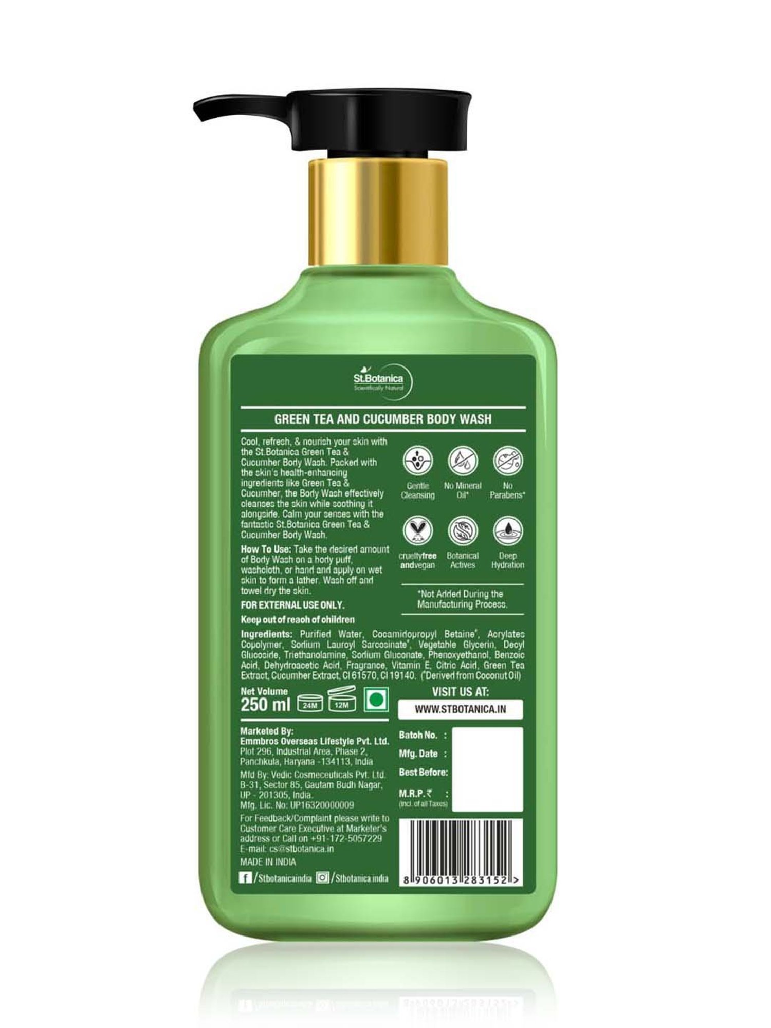 St.Botanica Green Tea & Cucumber Body Wash - 250 ml