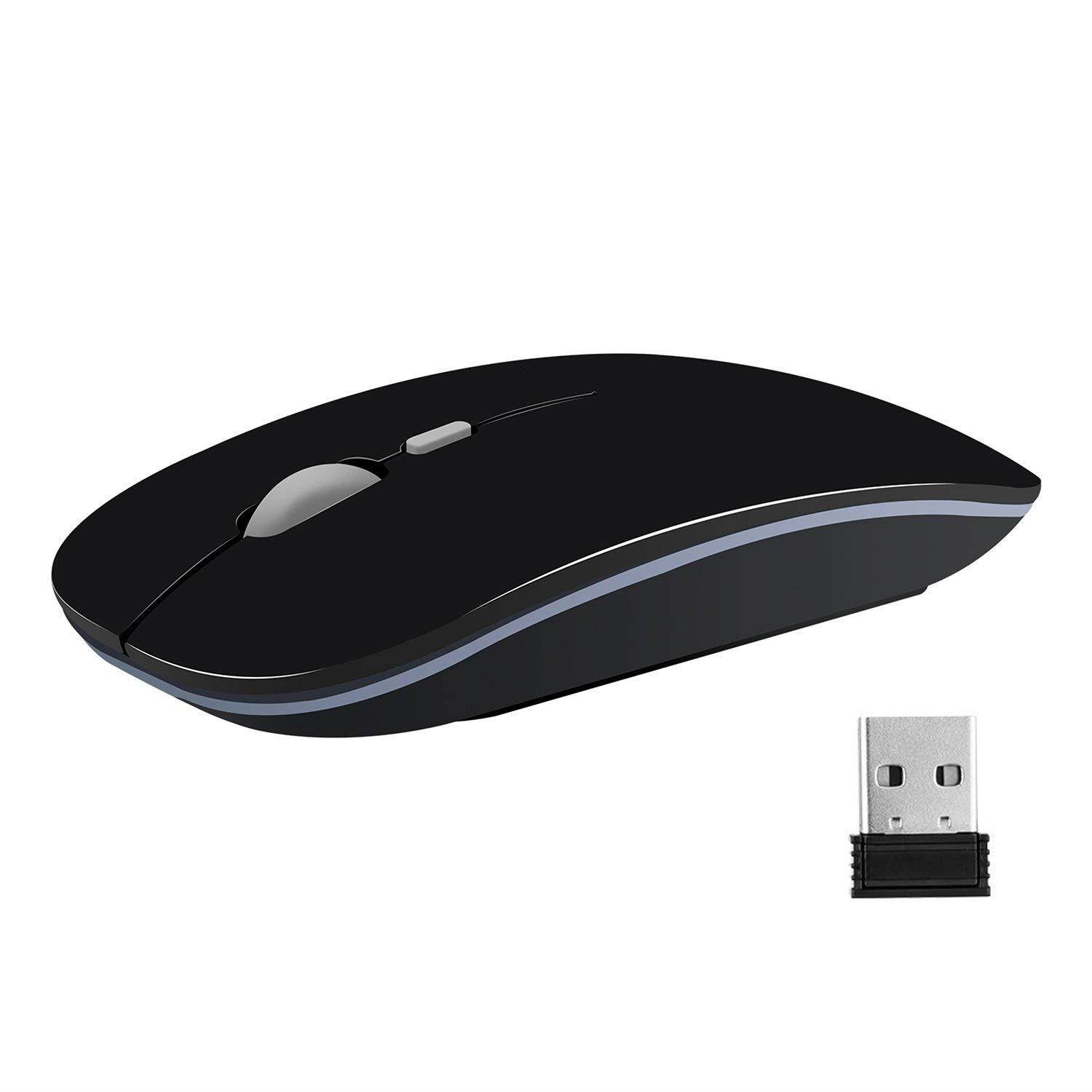 TENMOS T9 Silent Wireless Mouse, 2.4G Ultra Slim Portable Travel Mouse Optical Computer Mice with Nano Receiver Compatible with Notebook, PC, Laptop, Computer (Matte Black)