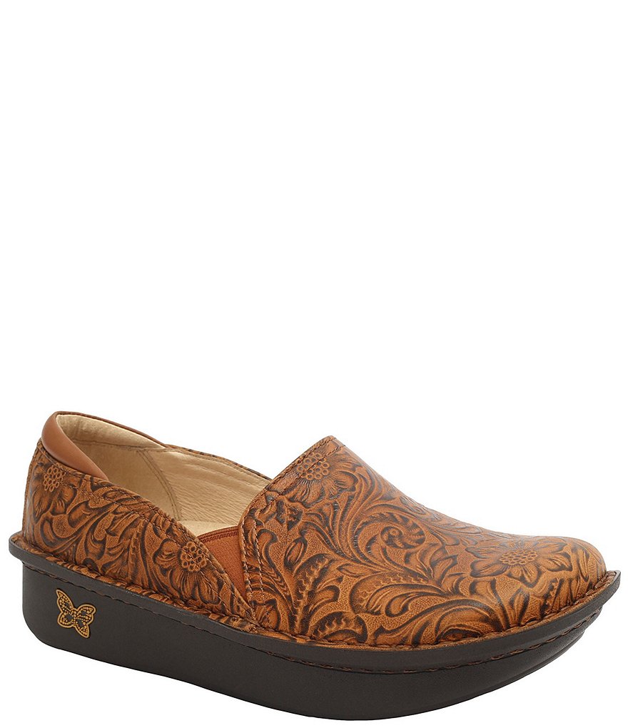 Alegria Debra Embossible Tawny Print Leather Clogs