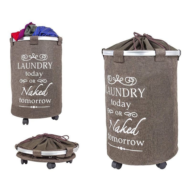 dbest products Swivel Clothes Hamper Laundry Organizer Trolley Dolly Utility Cart with Removable Washable Liner, Brown
