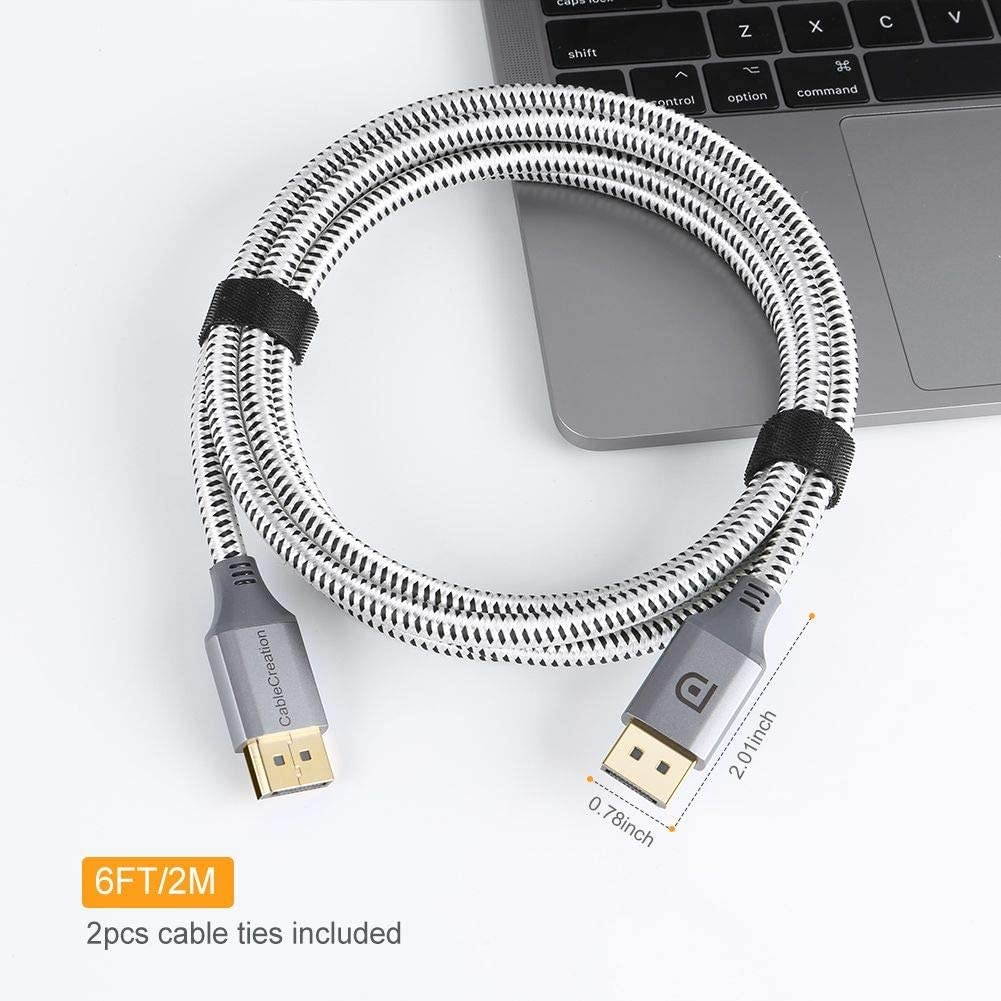 CableCreation 8K DisplayPort Cable 1.4 DisplayPort to DisplayPort Cable 6.6ft (DP to DP Cable) Gold Plated with 8K@60Hz 4K@144Hz 2K@165Hz Video Resolution & HDR Support 2M/ Space Gray