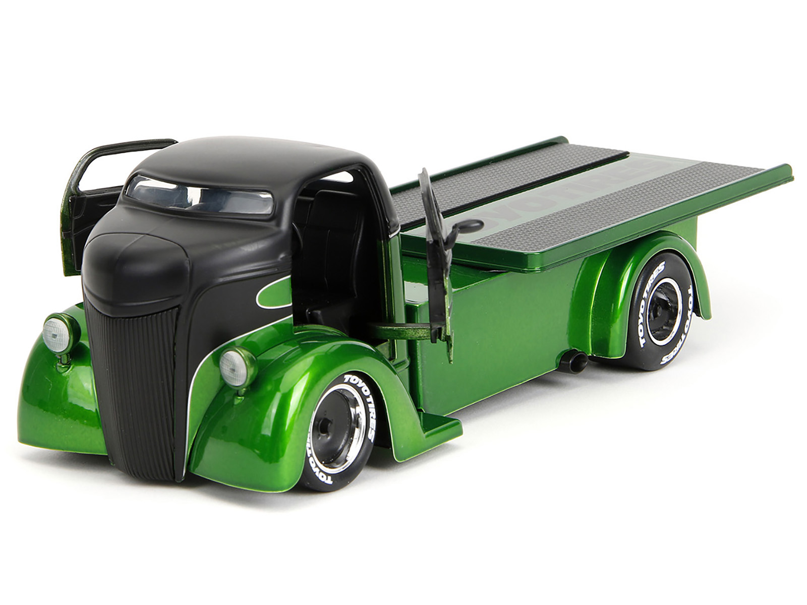 1947 Ford COE Flatbed Truck Green Metallic and Matt Black "Toyo Tires" with Extra Wheels "Just Trucks" Series 1/24 Diecast Model Car by Jada