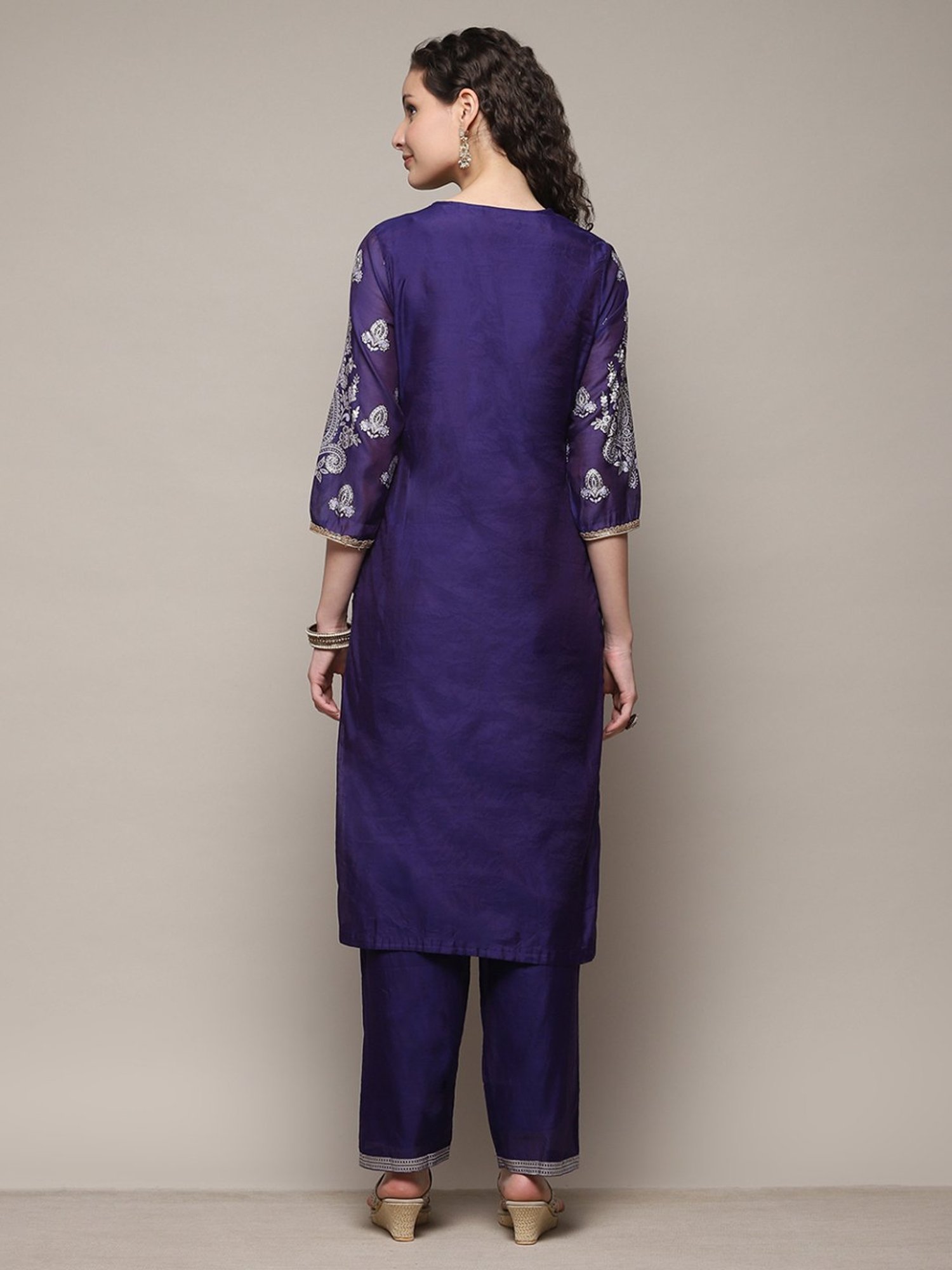 Biba Navy Printed Kurta Pant Set