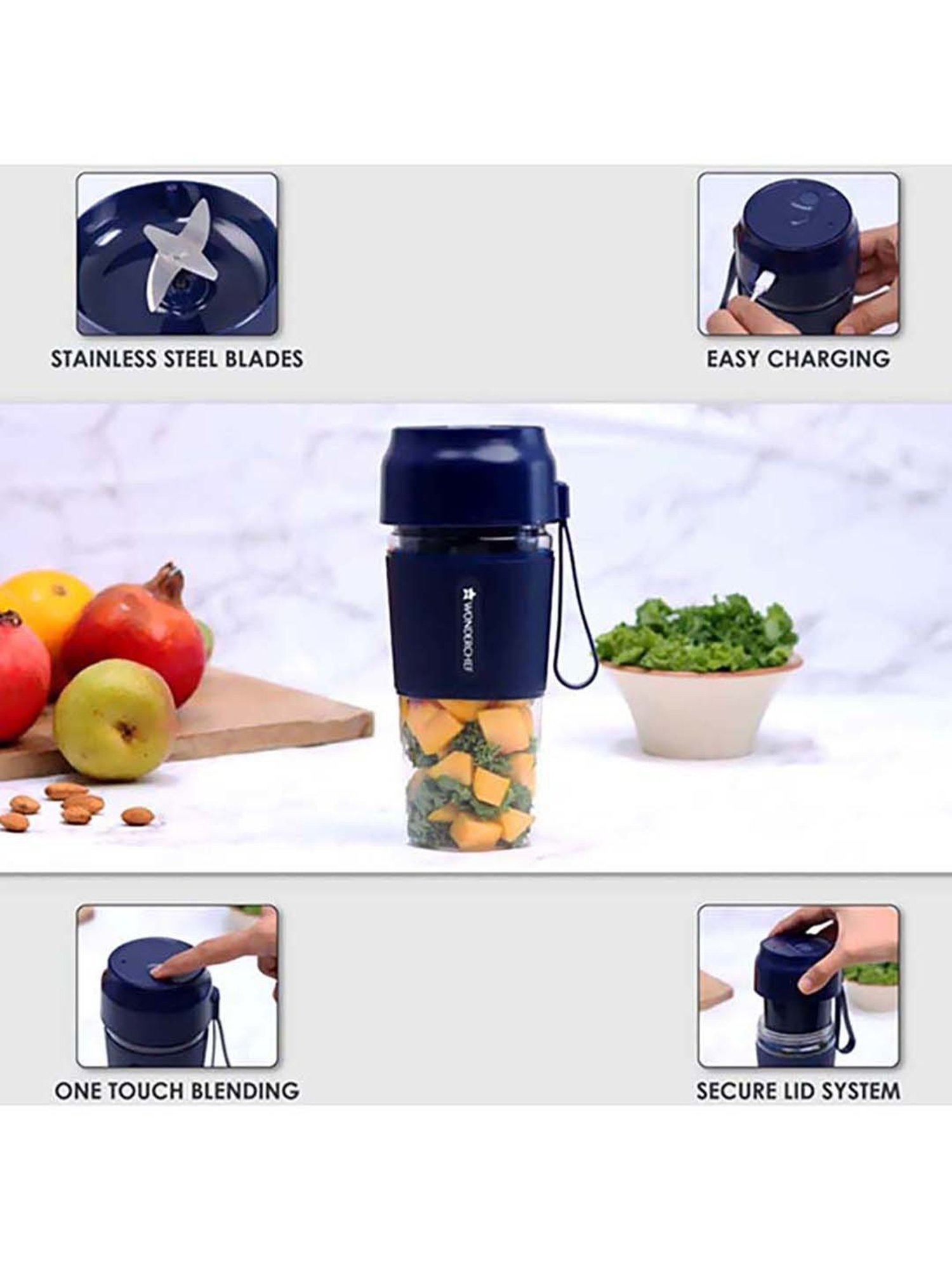 Wonderchef Nutri-Cup 40W Portable Blender with USB Charging (Blue)
