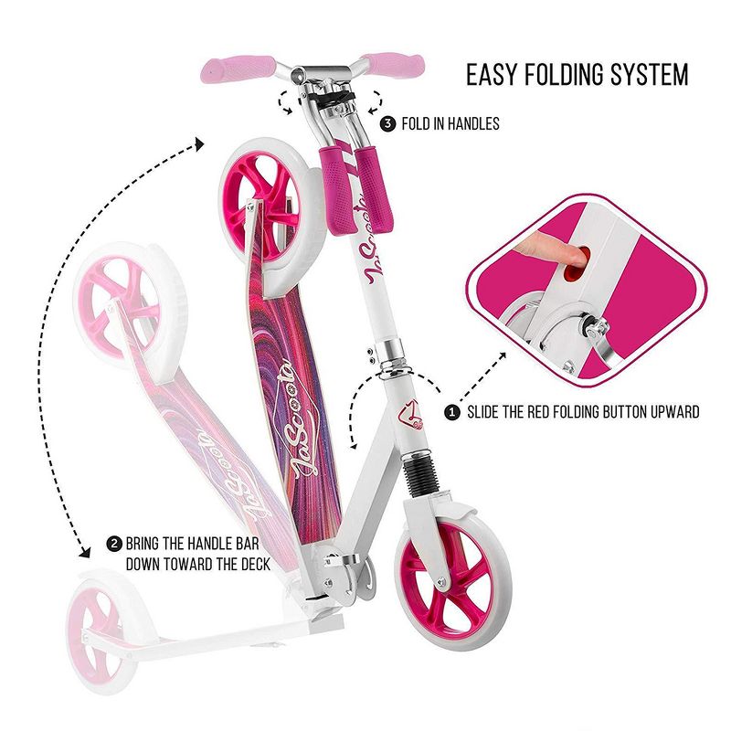 LaScoota Premium Teen Adult Adjustable Portable Folding Kick Scooter with Lightweight Wide Non Slip Deck and Carry Strap, Marble