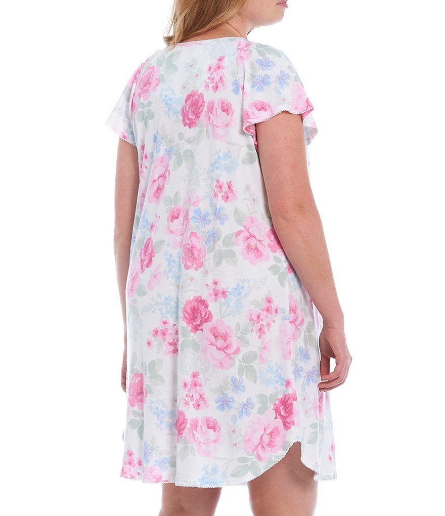 Miss Elaine Plus Cottonessa Floral Print Knit Short Nightgown