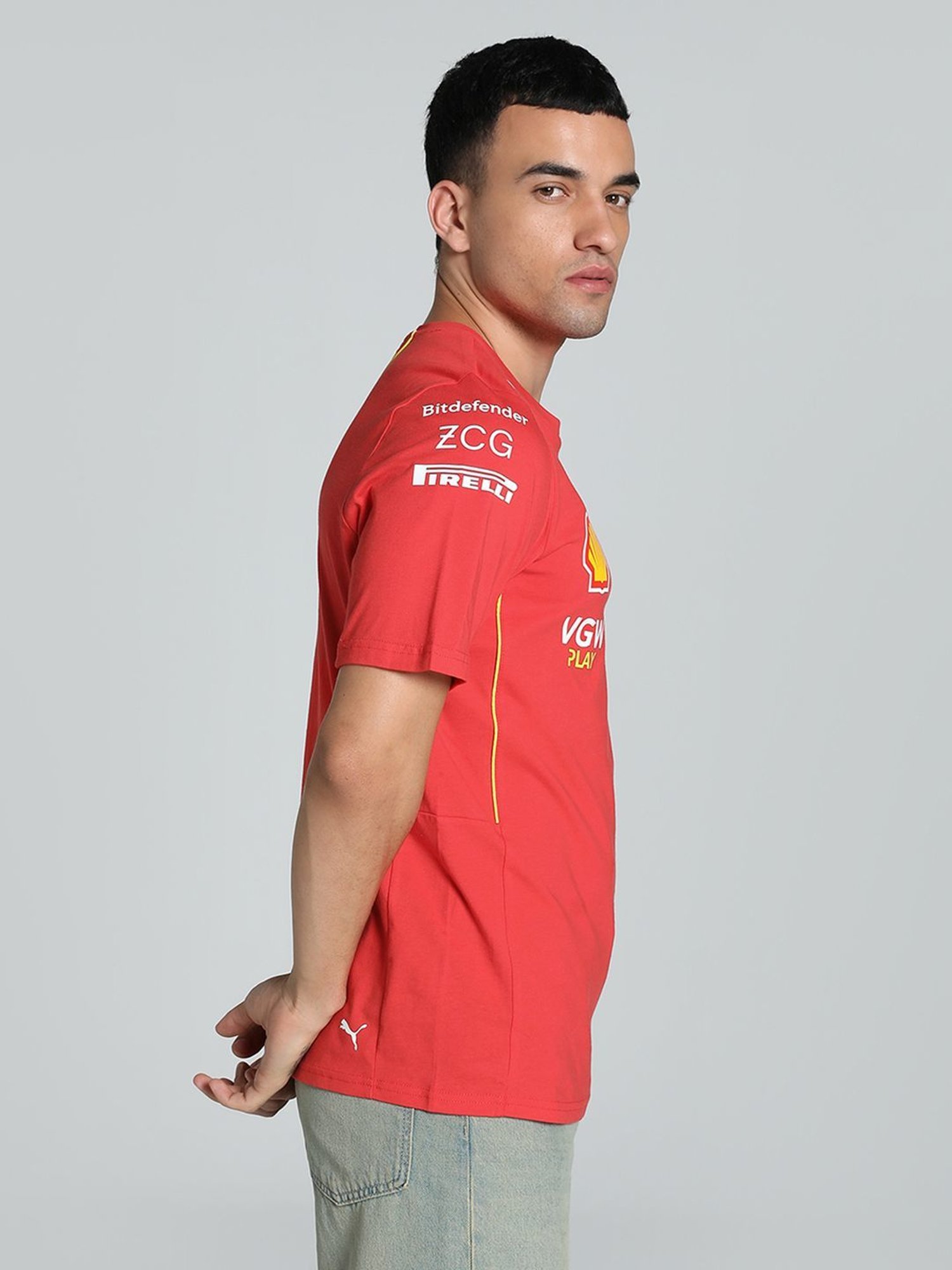 Puma Red Cotton Regular Fit Printed T-Shirt